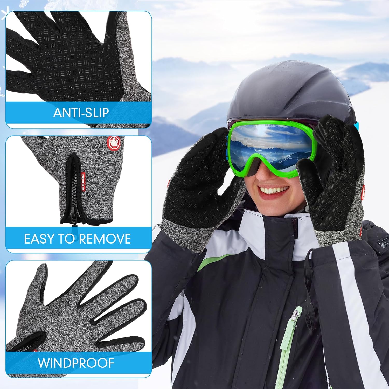 Cuffbow 6 Pair Winter Ski Gloves Waterproof Snow Warm Thermal Running Touchscreen Anti Slip Gloves for Women Men Cold Weather Outdoor Activities - Image 3