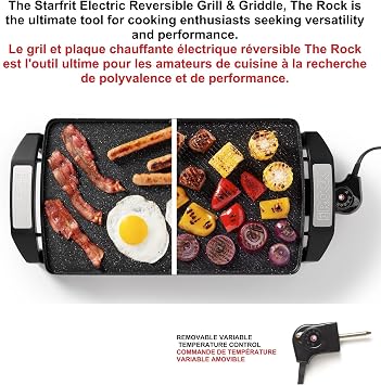 Starfrit The Rock Electric Reversible Grill & Griddle - Rock.Tec Non-Stick - Variable Temperature Control Cool-Touch Handles - 1500W - Black
