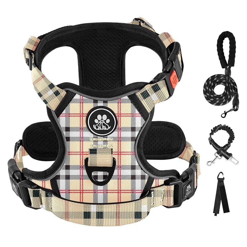 Peitoral para Cães Pequenos IVY&LANE em Mesh com Faixas Refletivas, Checkered Beige (Small)