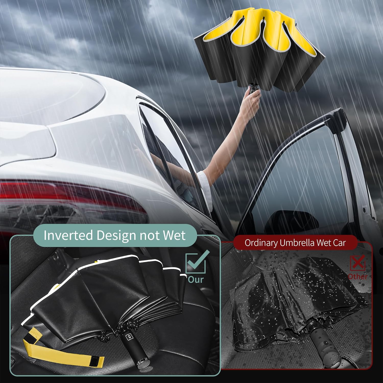 Seniny Inverted Travel Umbrella, Automatic Umbrellas for Rain, Windproof Compact Umbrella with Reflective Stripe, Folding UV Umbrella Sun Umbrella, Portable Large Umbrella for Backpack, Lightweight - Image 6