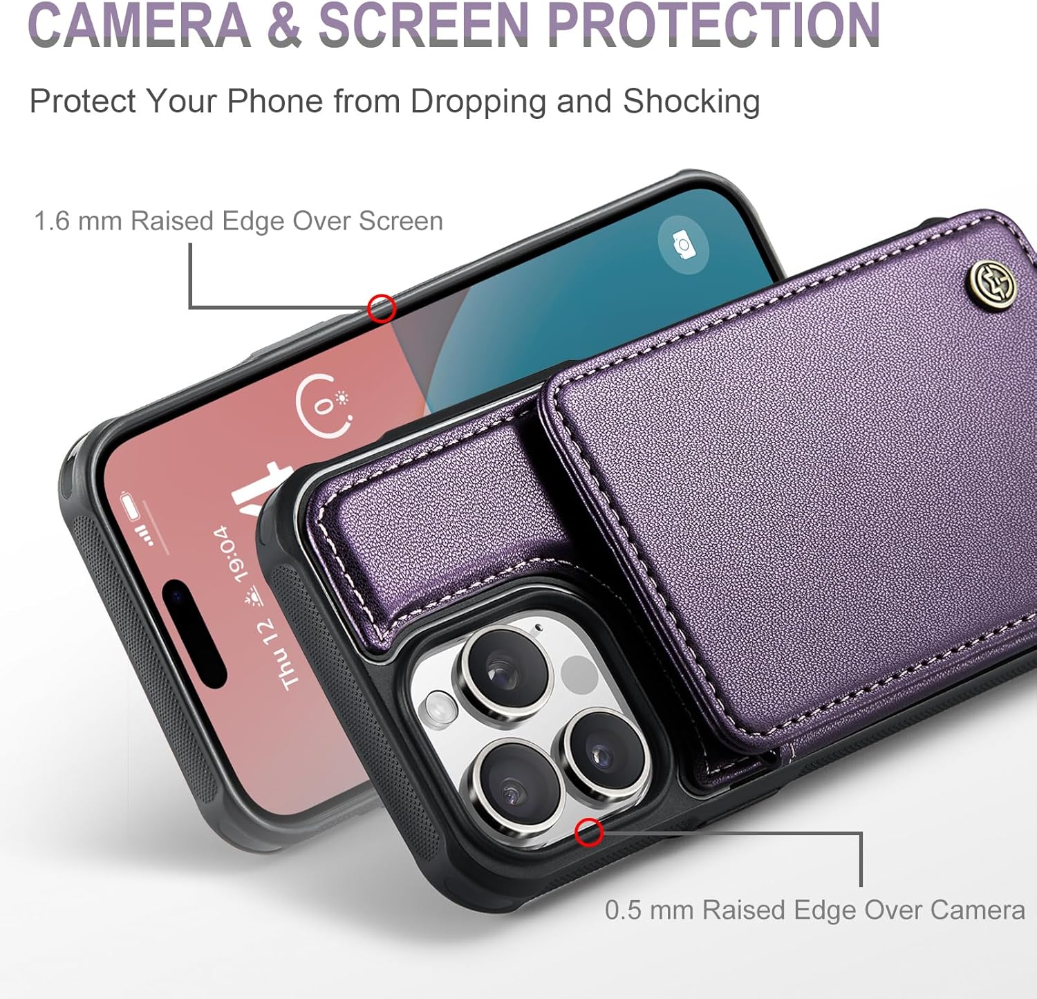 Vinich for iPhone 16 Pro Wallet Case with Card Holder, RFID Blocking Credit Slots Kickstand Shockproof Phone Cover Fit for iPhone 16 Pro 6.3" Purple - Image 3