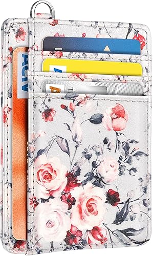 Vista 8 de Cartera delgada para mujer, tarjetero de crédito RFID, carteras minimalistas, con ventana de identificación, tarjetero con llavero, Libélula, Delgado