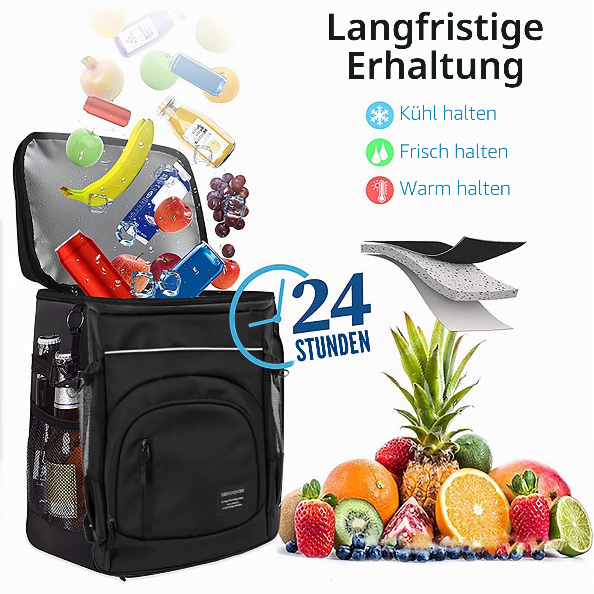Kühlrucksack Picknicktasche Cooler Rucksack 30L Wasserdicht Cooler Rucksack Groß Isoliert Kühlrucksack 30L Camping Outdoor Reise Grill Wandern Heiße Mittagessen Tasche Schwarz/Orange