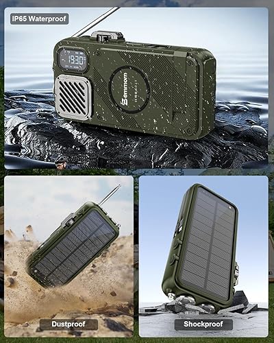 Miniatura 7 de Radio de emergencia y banco de energía solar de 22000 mAh, Radio meteorológica FM NOAA, Radio portátil con manivela Bluetooth, cargador de teléfono