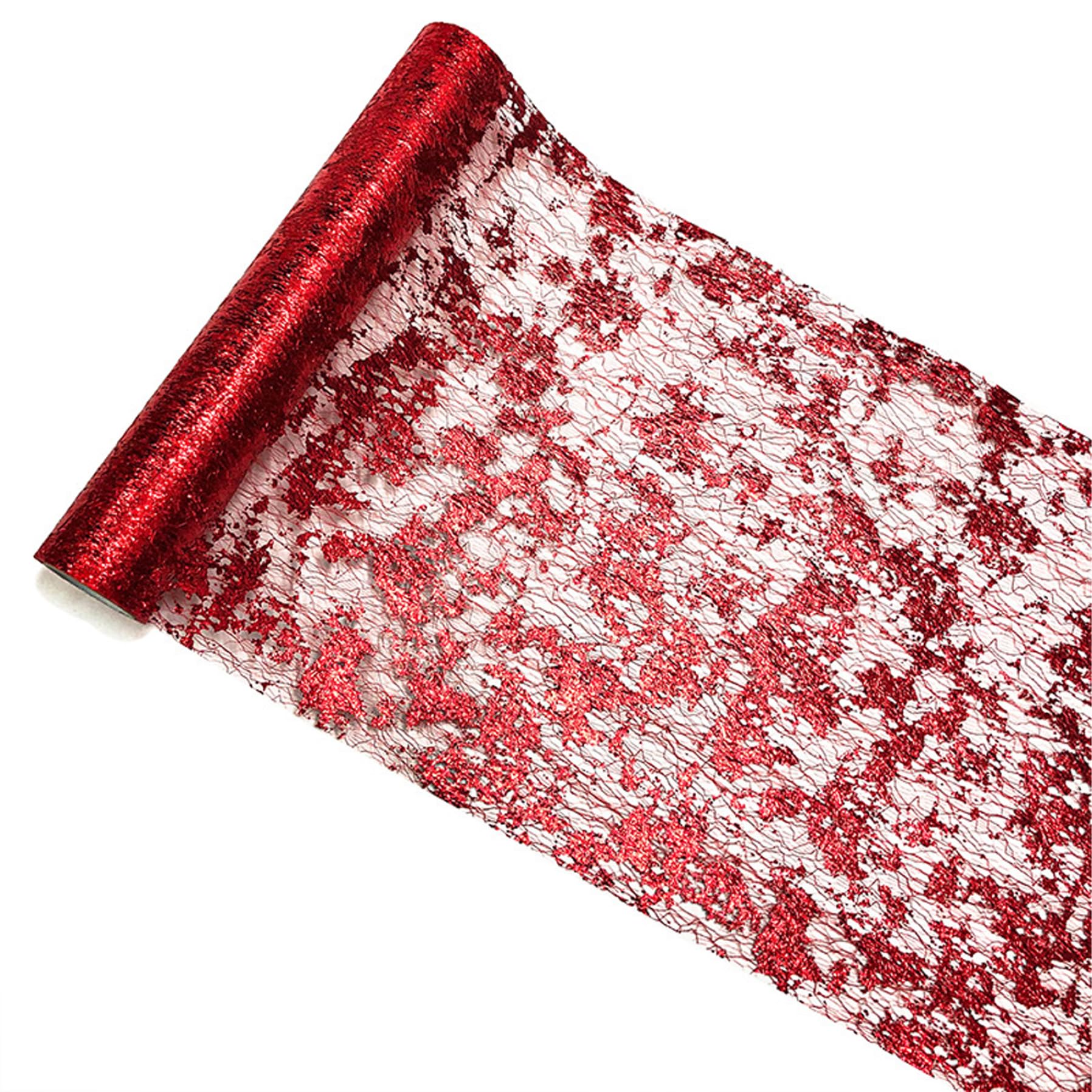Camino de mesa con purpurina, 11 pulgadas x 45 pies, malla brillante, camino de mesa largo con lentejuelas rojas, elegante camino de mesa, rollo para boda, fiesta, día de San Valentín, Navidad, cumple