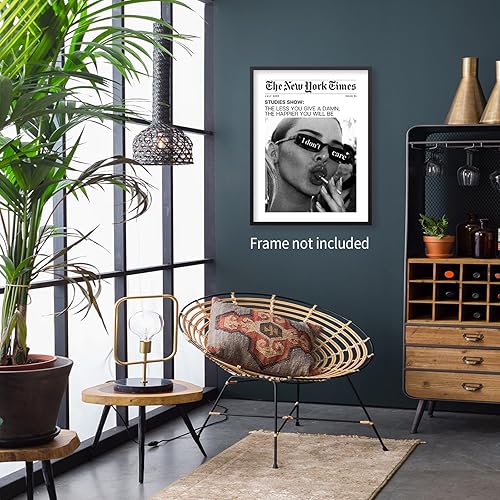 Miniatura 3 de Heltrappe Póster vintage de periódico en blanco y negro, moderno The New York Times, póster con texto en inglés "I Don't Care", impresiones