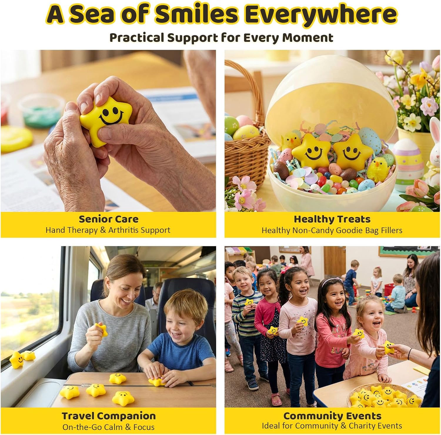 LovesTown 20PCS Star Stress Balls for Adults, 2 Inch Squeeze Toys Smile Face for Kids Adults Classroom Party Prizes Anxiety Fidget Sensory - Image 6