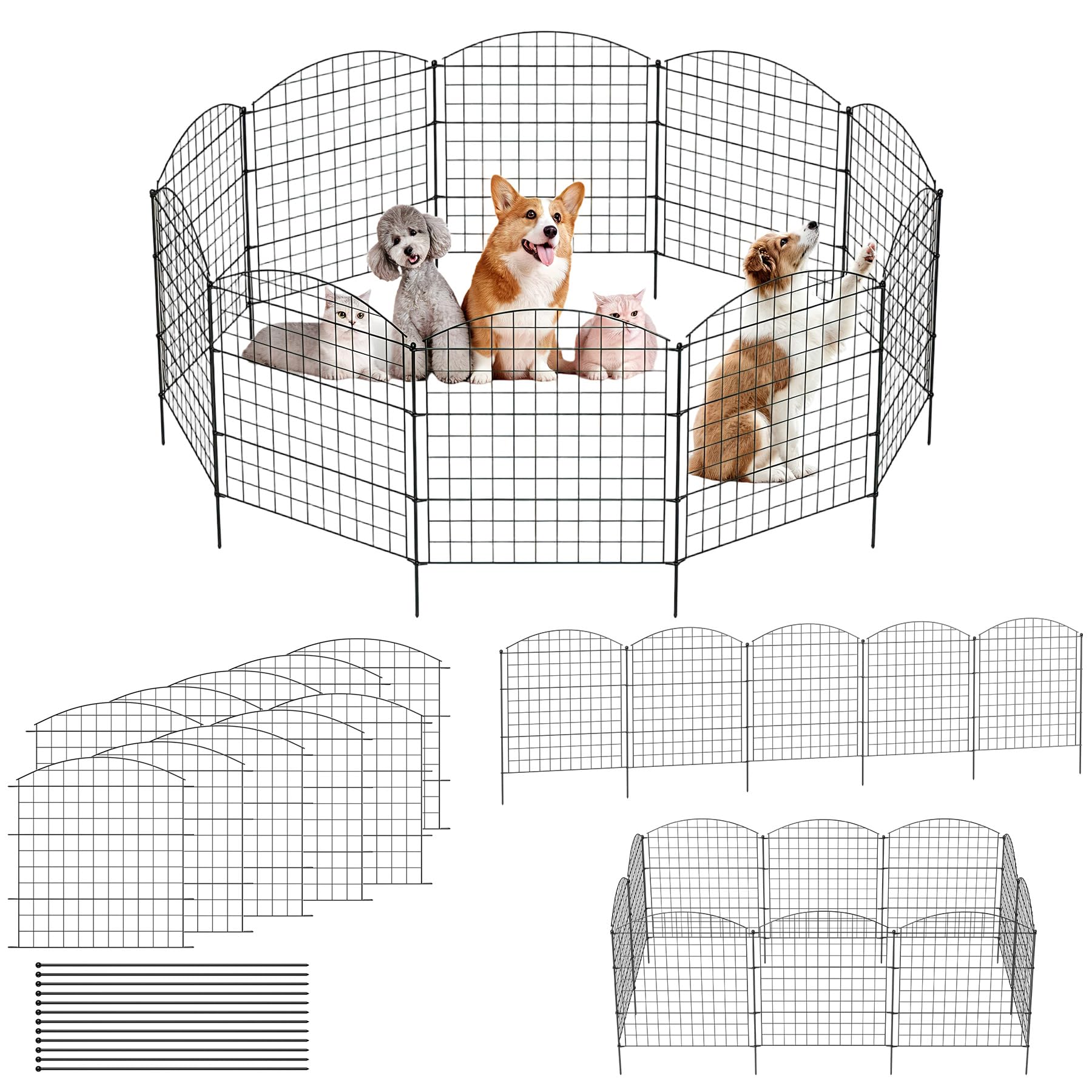 Froadp Lot de 11 clôtures d'étang en métal pour jardin - Clôture pour chien - Clôture grillagée à planter - Mobile et résistante aux UV - Avec 5 éléments de clôture et 6 barres de fixation - Enclos et