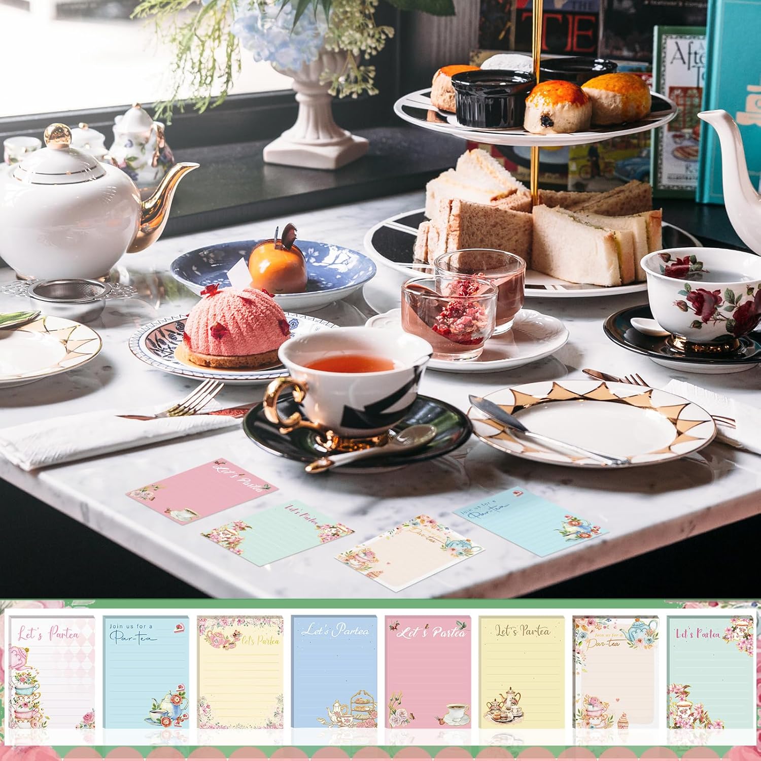 32 Pads Tea Party Favors Sticky Notes Tea Time Sticky Notes Vintage Floral Teapot Note Pads Spring Vintage Party Supplies for Baby Shower Birthday Bridal Wedding Girls Birthday Decorations