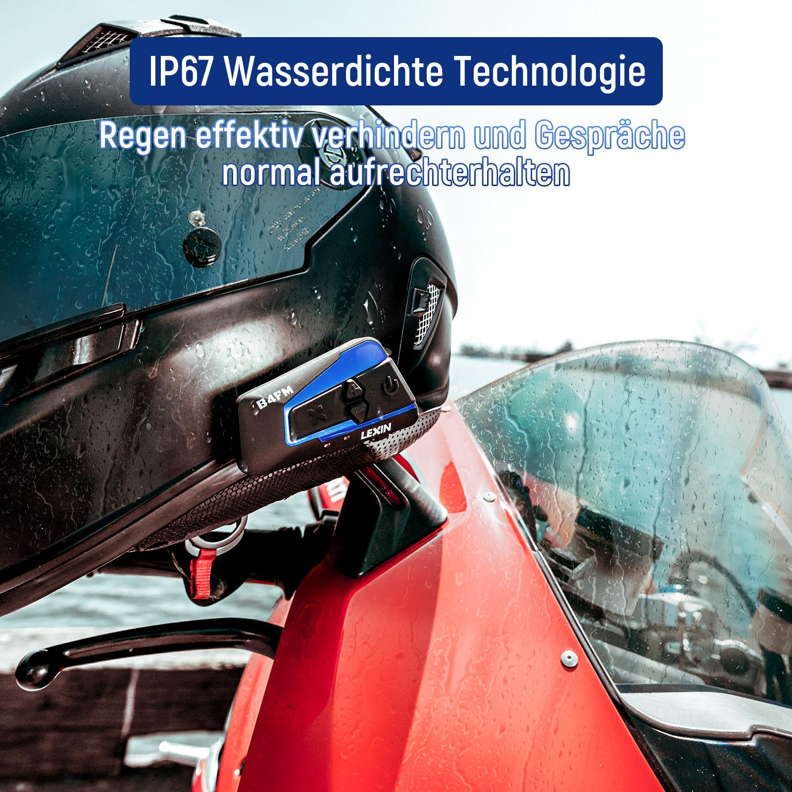 LEXIN B4FM Motorrad Intercom, Helm Headset für bis zu 10 Motorräder mit 2000m Reichweite, DSP und CVC Geräuschunterdrückung Motorradhelm Kommunikationssystem mit Musikteilen Funktion