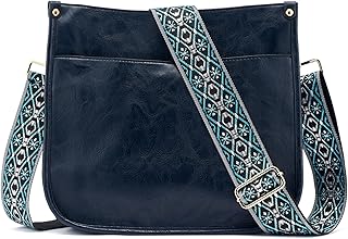 Bolso cruzado de cuero para mujer, bolso de hombro con cremallera y correa ajustable, Azul marino (5 cm), color 12
