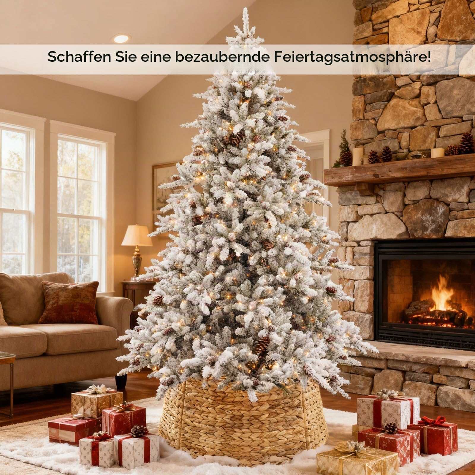 Weihnachtsbaum Korb aus Rattan, Ø 70 cm - Baumrock/Weihnachtsbaumring/Christmas Tree Collar/Weihnachtsbaumständer Abdeckung/Weihnachtsbaumkragen/Tannenbaum Umrandung/Weihnachtsbaum Fuss Verkleidung