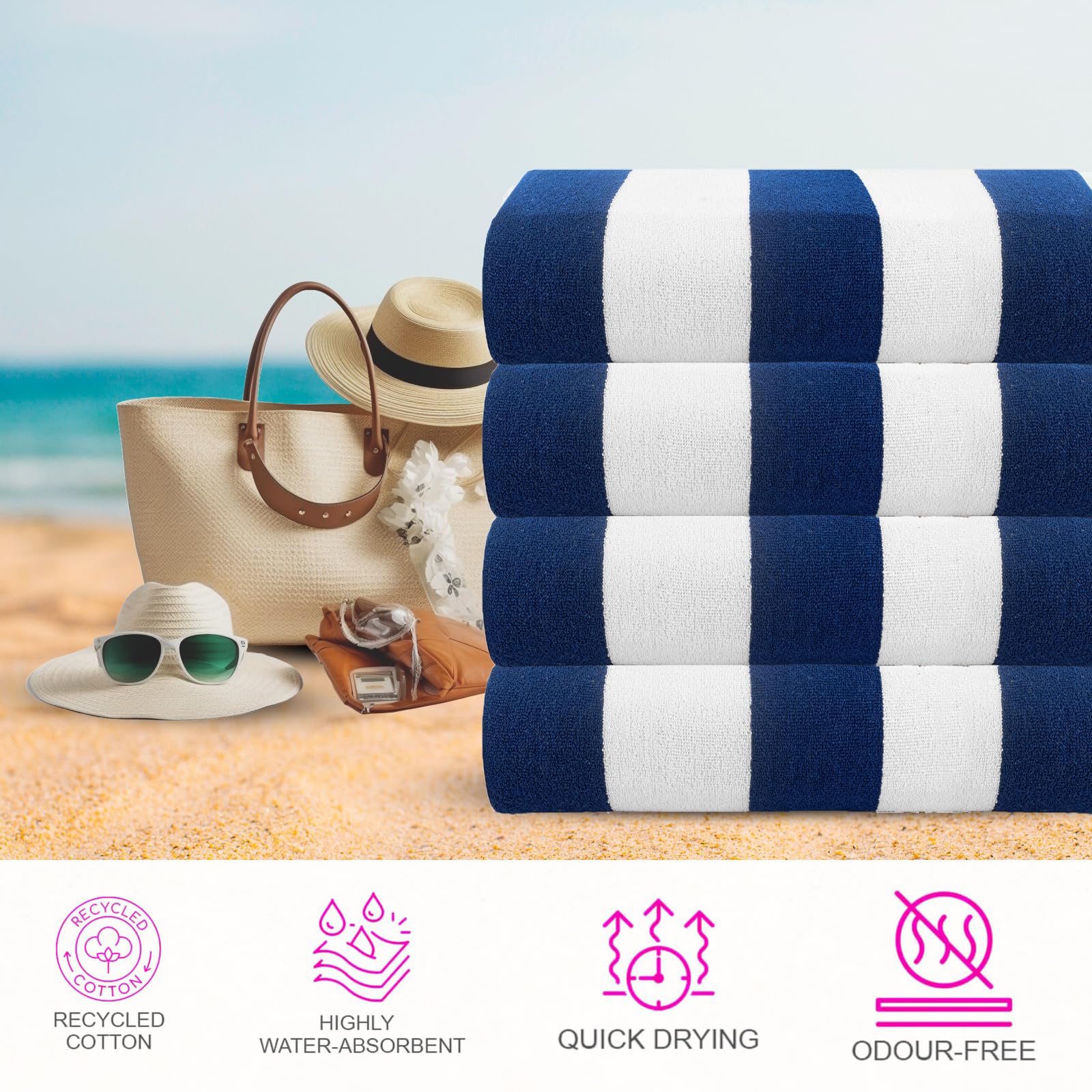 CASA COPENHAGEN Set regalo, 4 teli mare cotone, 75 x 150 cm, Blu Cobalto