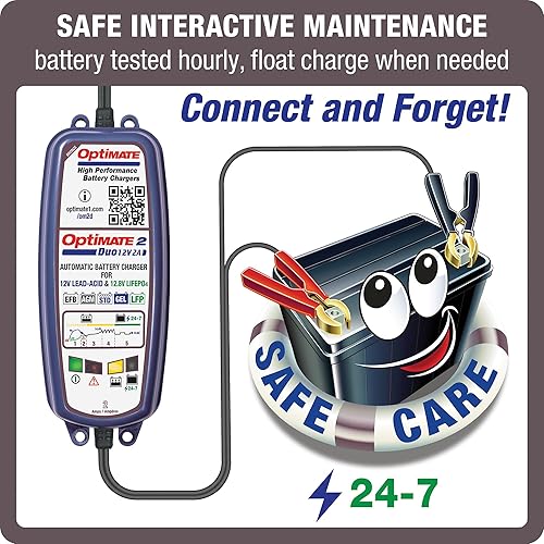 Miniatura 6 de Tecmate Optimate 2 Duo, TM-551, Serie Bronce Cargador y mantenedor de batería sellada de 5 pasos 12V12.8V 2A, azul