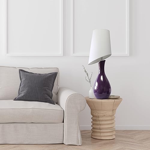 Miniatura 5 de Elegant Designs LT1040-PRP Lámpara de mesa de cerámica curvada berenjena púrpura con pantalla blanca asimétrica