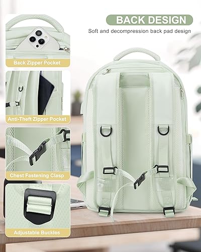 Miniatura 4 de Mochila de transporte de viaje, mochila estética para laptop para mujeres y hombres, aprobada por aerolíneas, A1- verde, Grande