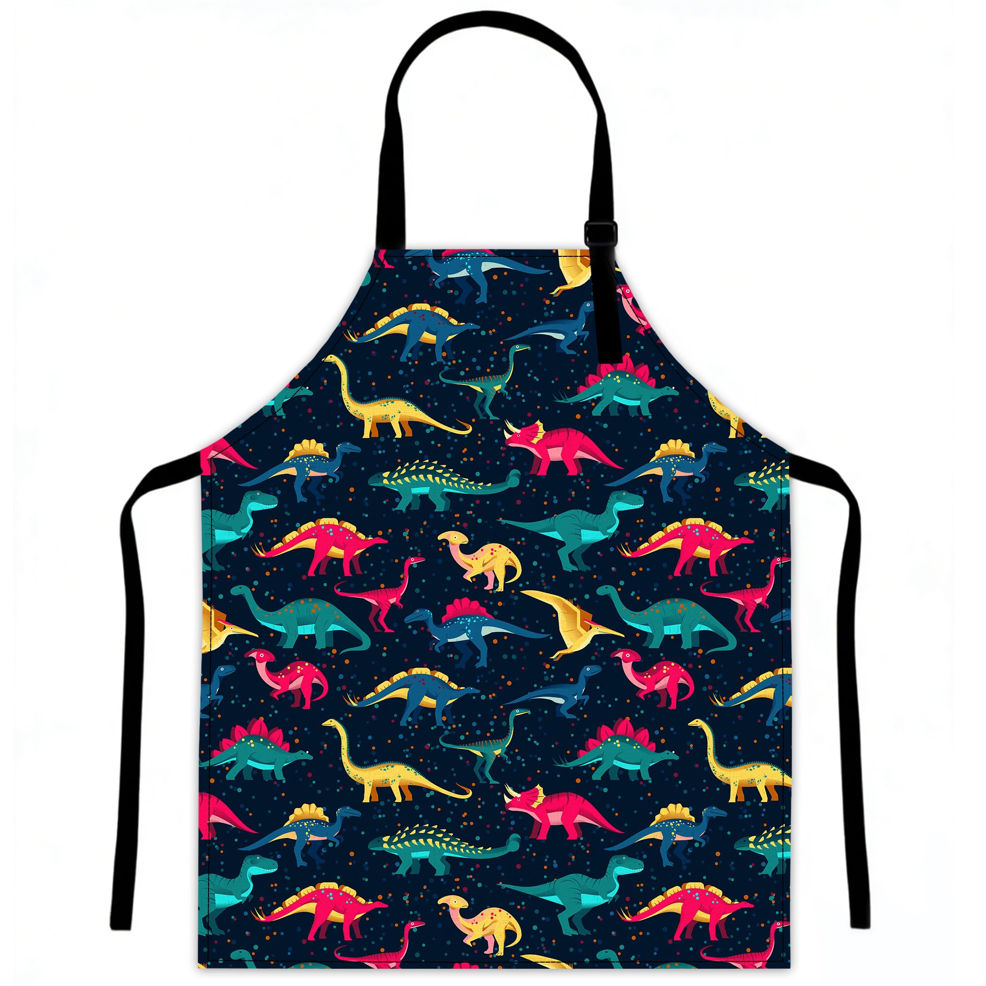 Lqebuy Women's Colorful Dinosaur Kitchen Aprons Adjustable Cooking Apron Bib For Men Chef Cooking Baking Gardening