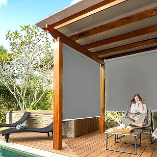 YRHome Senkrechtmarkise Vertikalmarkise ausziehbar Sonnenschutz Außenrollo Balkon Sonnenschutz Beschattung Sichtschutz Wasserfest Windschut Balkonrollo für Balkon Terrasse, 140 x 140 cm, Grau
