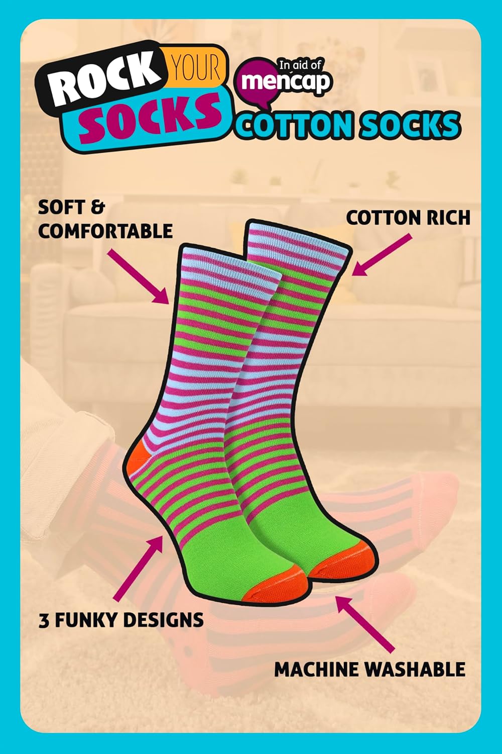 Sock Snob Men's Mencap Rock Your Socks Charity Gift Socks 1 Pair | Colorful Cotton Rich Novelty Crew Socks