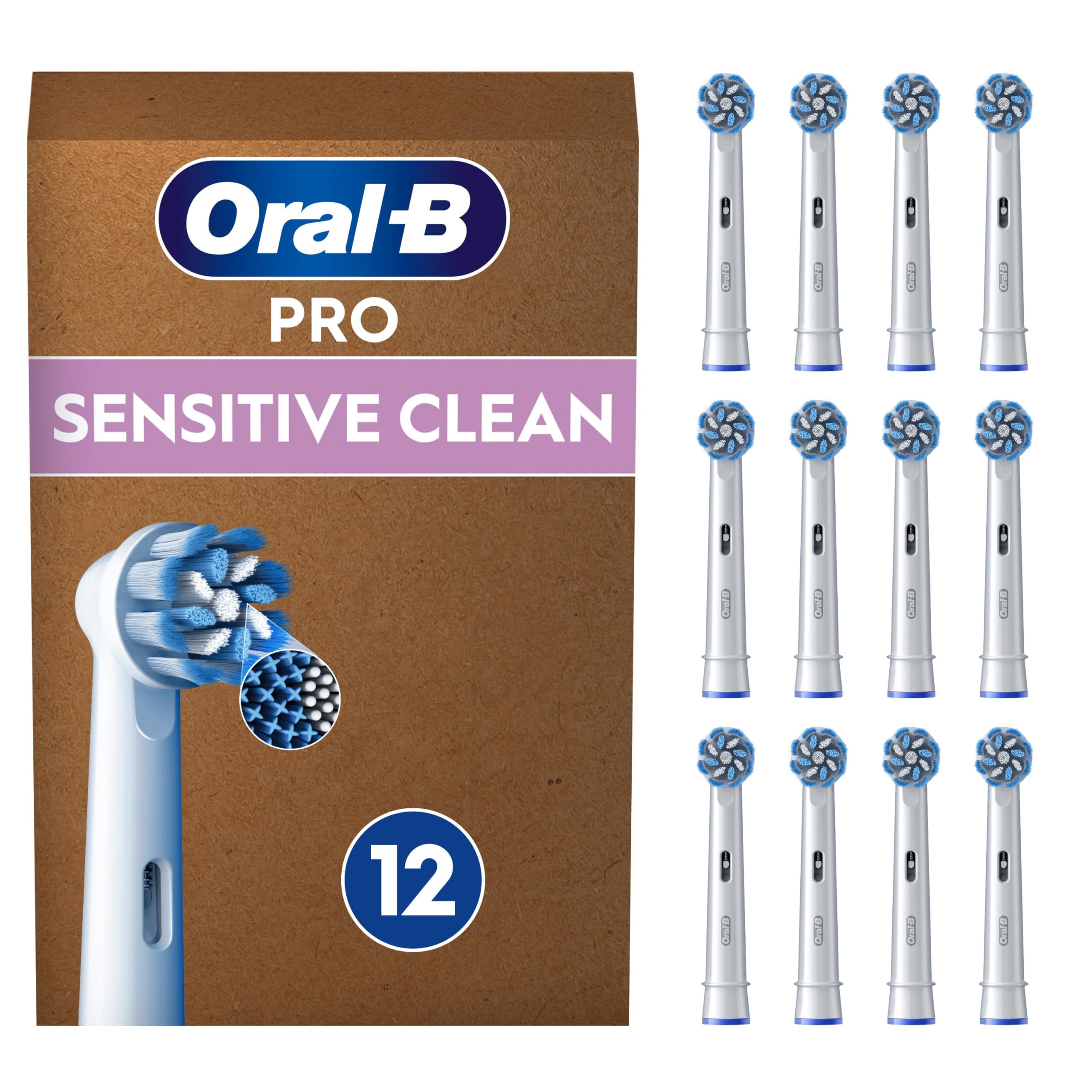Oral-B Testine Di Ricambio per Spazzolino Elettrico Oral B Pro Sensitive Clean, 12 Testine Oral B, Confezione Adatta Alla Buca Delle Lettere