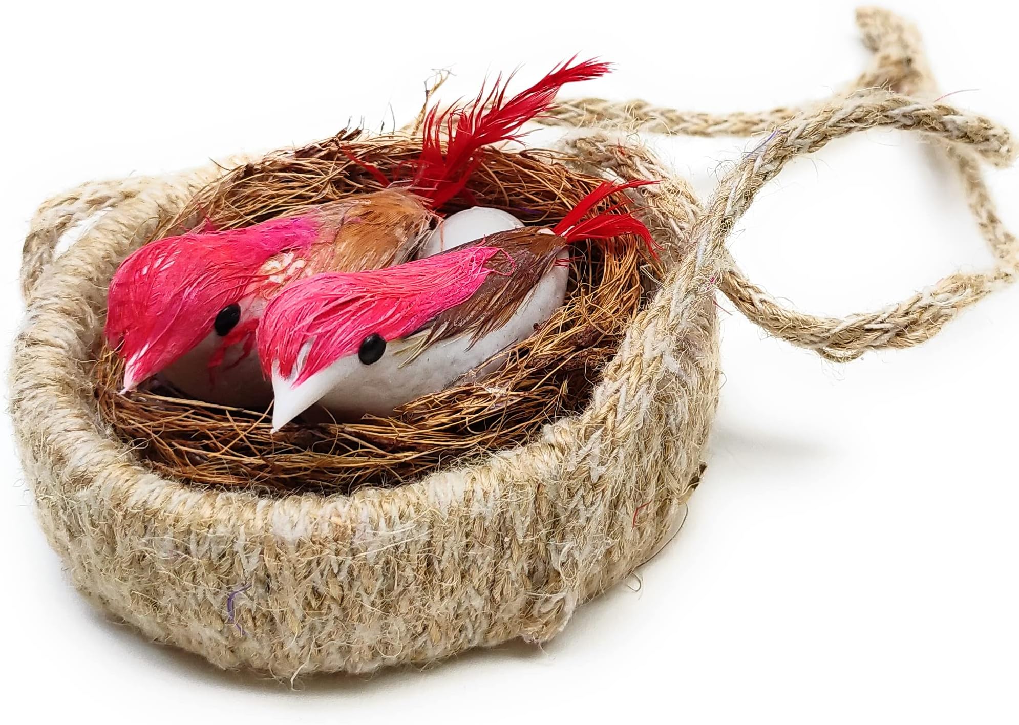 MOOLYAVAAN Products Handmade Artificial Jute Hanging Birds with Hanging Nest Decor Simulated Foam Birds Feather Birds Craft DIY for Easter Home Ornaments Gardening Nature Decoration (2)