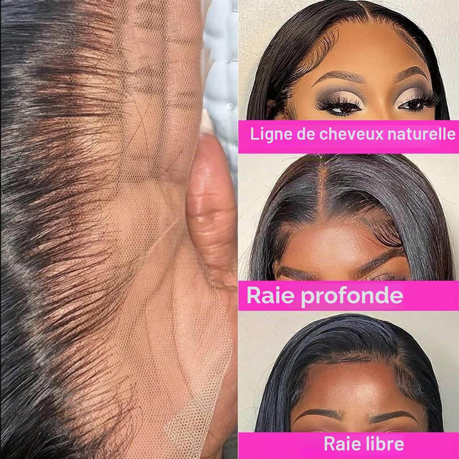 13x6 Lace Frontal for Women Straight Cheveux Bresilienne Naturel Vrai Noir