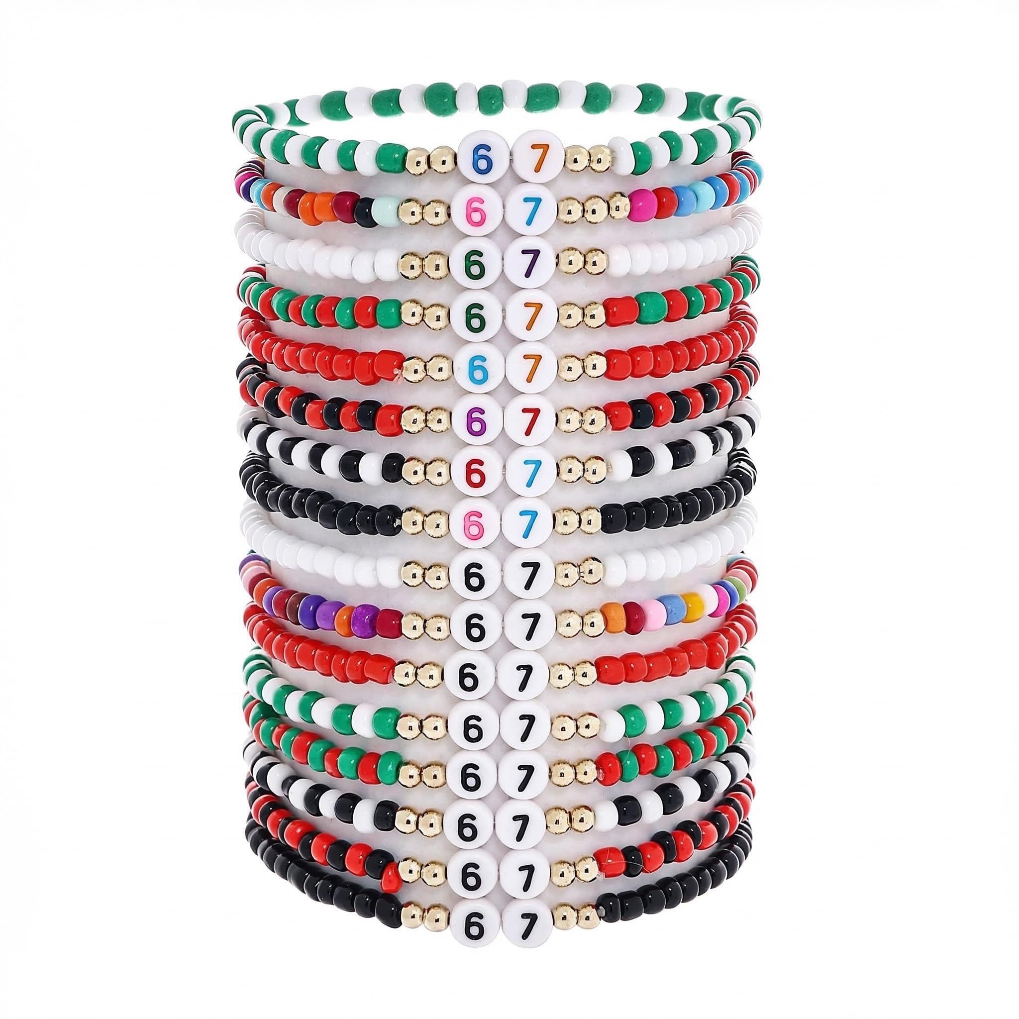 Comforso Six Seven Bracelets 16 Pack,Funny 67 Meme Bracelets for Men & Women,Great Birthday,Valentine's Day,Easter or Christmas Stocking Stuffer Gift for Tweens & Teens (seed bead)