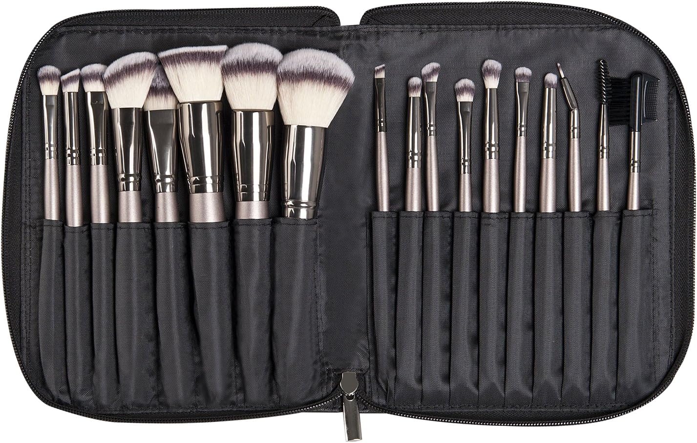 KRAUMETIK 18 pcs Kabuki Makeup Brushes Set Professional Premium Synthetic Foundation Blending Blush Concealer Eye Face Liquid Powder Cream Cosmetics Brush Tool Brushes Kit with Black PU Bag