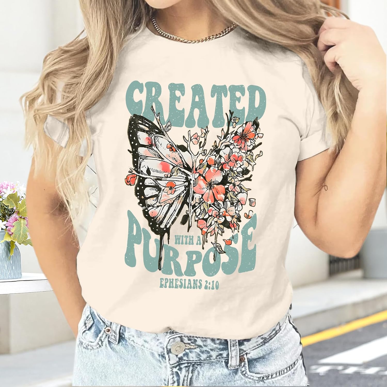 Christian Shirts for Women Jesus Tshirt Faith Religious Bible Verse T Shirt Oversized Boho Butterfly Graphic Tees Top - Image 4