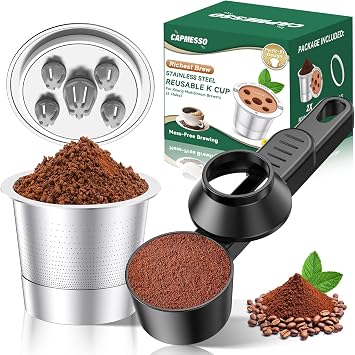 Reusable K Cup for Keurig & 2 Tablespoon Coffee Scoop 2025 Updated My K cup Metal Coffee Filter Refillable Coffee Pods with 5 Holes - for K Supreme/K Slim/K-Duo Gen2/K-Brew Chill with MultiStream Tec