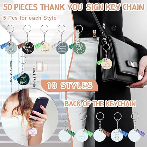 Miniatura 2 de Unittype 50 llaveros acrílicos de agradecimiento a los empleados a granel con borlas, llaveros de agradecimiento, regalo inspirador para