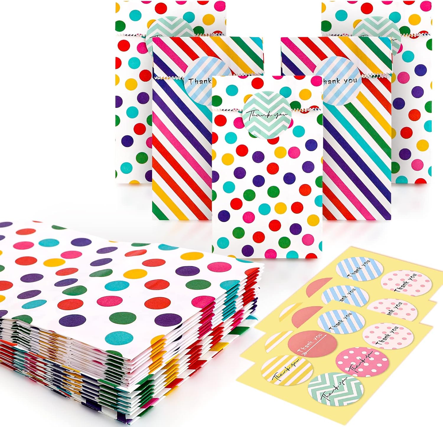 Abeillo 20 PCS Paper Party Favor Bags, Rainbow Kraft Paper