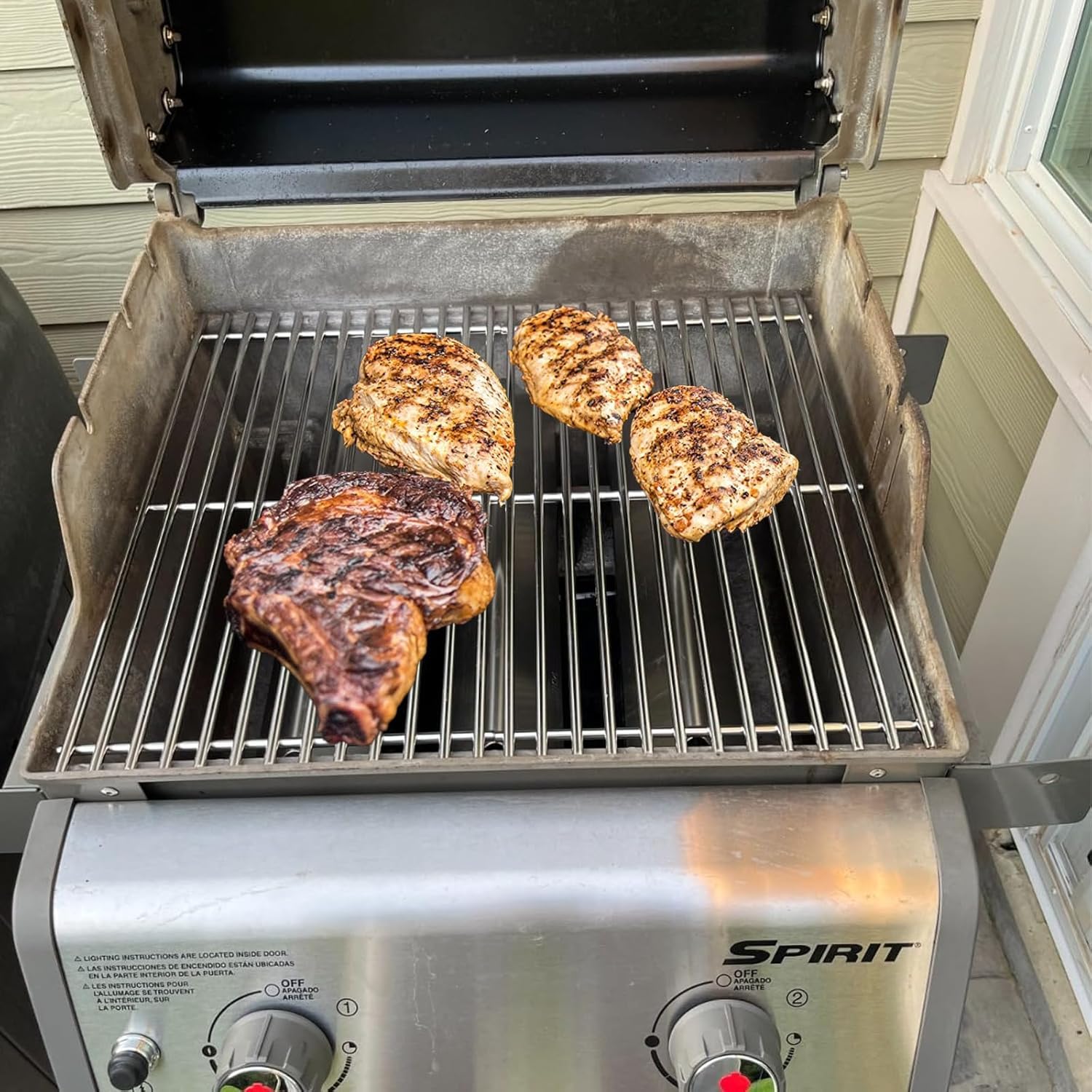 WELL GRILL Griglia in acciaio inox 7637 per Weber Spirit I & II E-210 E-220 S-210 S-210 S-220 (con pomelli anteriori del bruciatore), griglia per barbecue Weber Spirit 200 serie