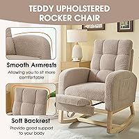 Vista 6 de NIOIIKIT Mecedora Moderna para Guardería, Mecedora Tapizada Teddy con Reposapiés, Cómoda Silla Mecedora con Bolsillo Lateral, Silla Mecedora