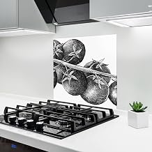 ARTHUB Kitchen Splashback Glass 60 x 60 cm, Grey Cletch Tomato | Splash Protection, Tile Wall, Glass Plate, Tempered Glass, Food, Vegetables