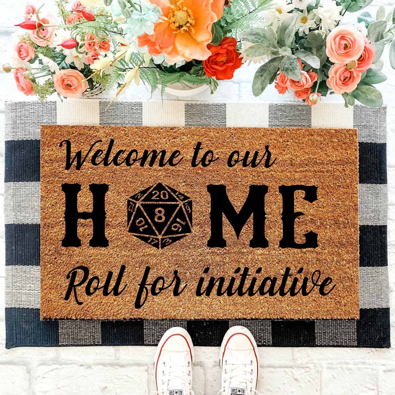 Zabawna wycieraczka z włókna kokosowego Welcome to Our Home Roll for Initiative Welcome Front Porch Decor Wycieraczka do wejścia Spersonalizowane dywaniki antypoślizgowa mata wejściowa kokosowa zabawna mata na zewnątrz 60 x 40 cm