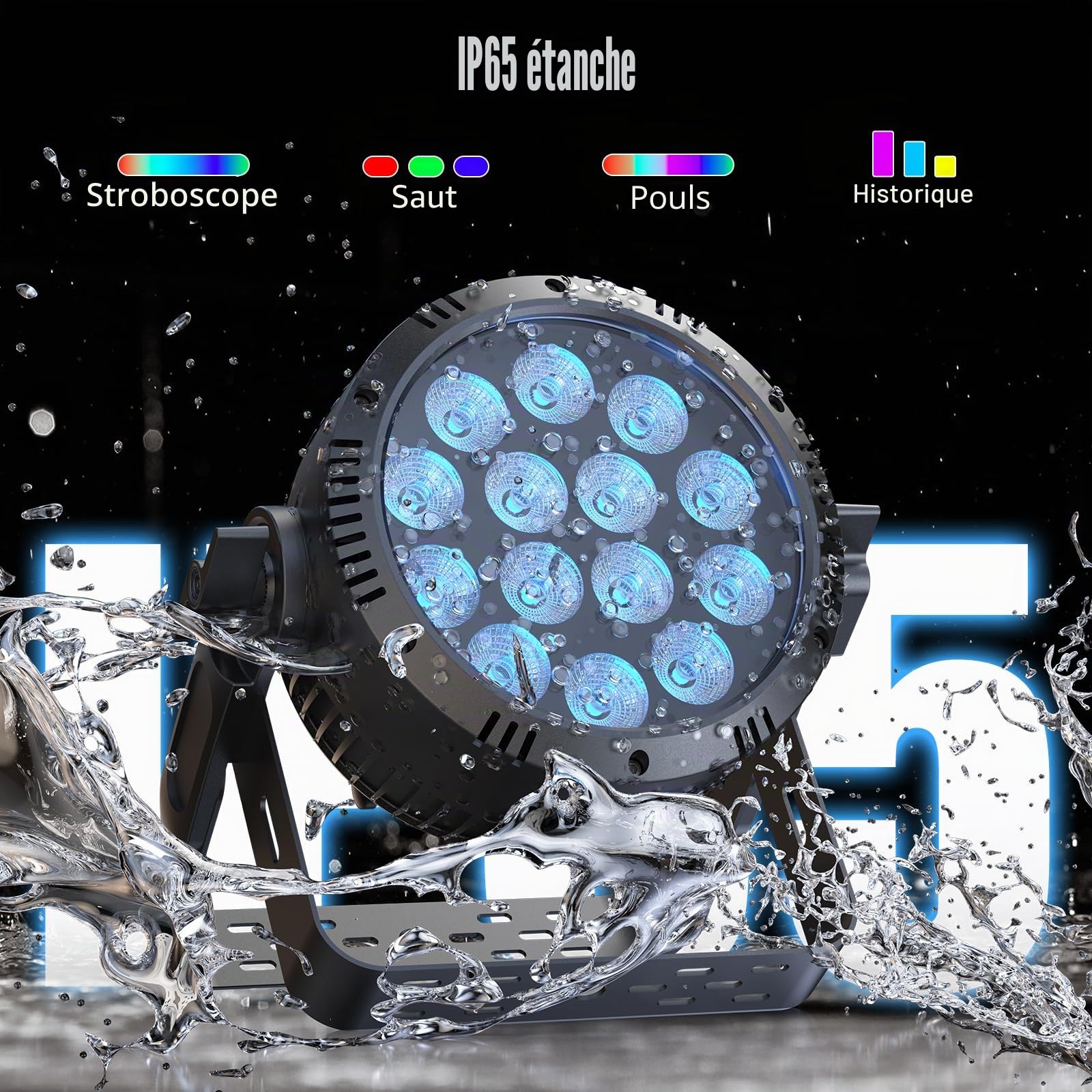 Erreyh 4PCS 210W Projecteur Par LED IP65, RGBW 14 LED Lumière de Scène Étanche, Contrôle D MX 4/9CH, Gradation 0-100% pour Jours de pluie DJ Show Concerts Spectacles et Éclairage Extérieur