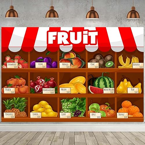 Miniatura 2 de FHZON Fondo de supermercado de frutas Exposición de frutas de verano Temporada de cosecha Uvas de fresas Fondo de cabina de fotos Fondo de
