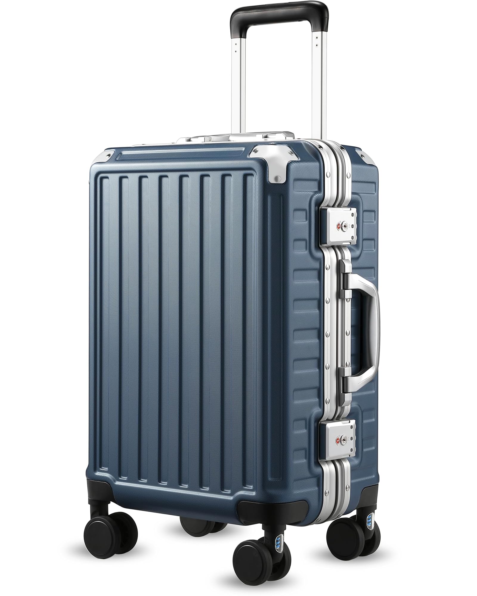 Carry On Luggage with Spinner Wheels, 8010S Aluminum Frame Zipperless Polycarbonate Hard Shell Suitcase (ZX-Core, Blue, 20 Inch)