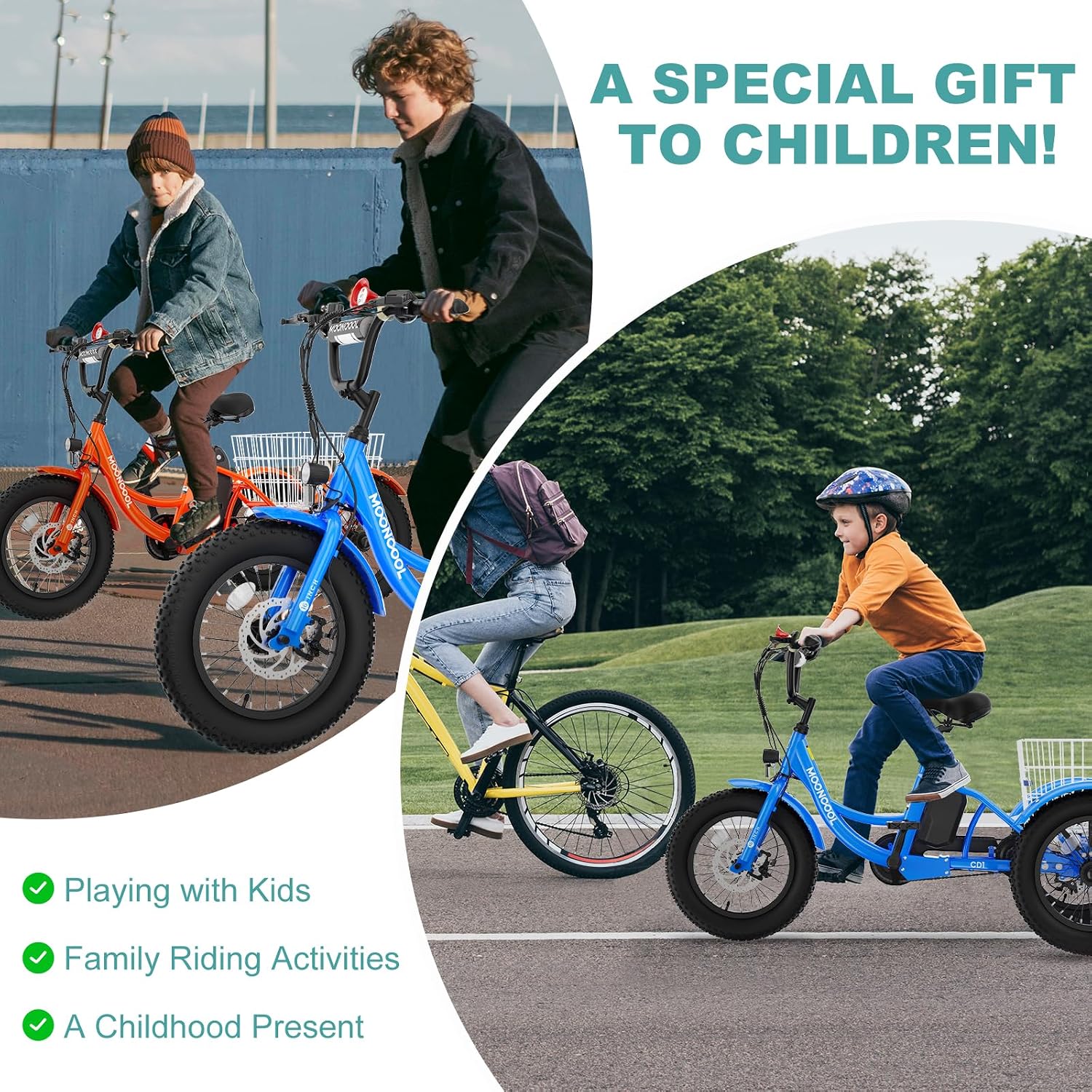 DoCred 16 Inch Electric Trike for Youth, 250W 24V Fat Tire Electric Tricycle, Three Wheels Electric Cruiser Bicycle, Aluminum Frame Motored Bike with Adjustable Seat and Basket, Multicolor