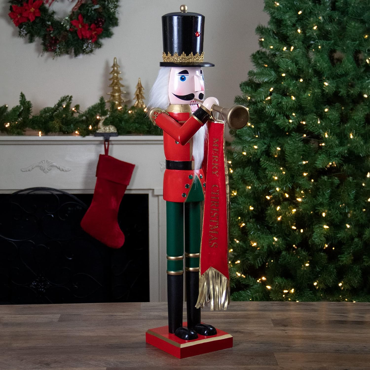 Northlight 36" Red and Green Christmas Nutcracker Soldier with Horn