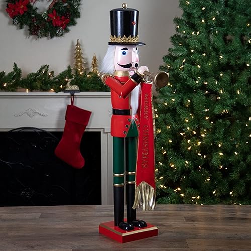 Miniatura 2 de Northlight Soldado cascanueces de Navidad rojo y verde de 36 pulgadas con cuerno