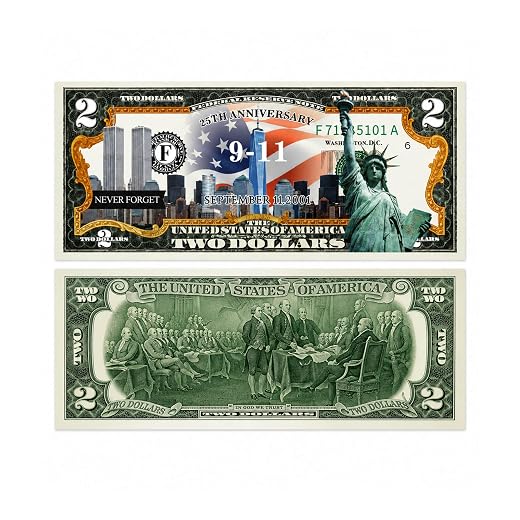 9/11 25th + 250th Anniversary Collectible $2 Bill | 2 Dollar Bill Coin Collectibles Replica