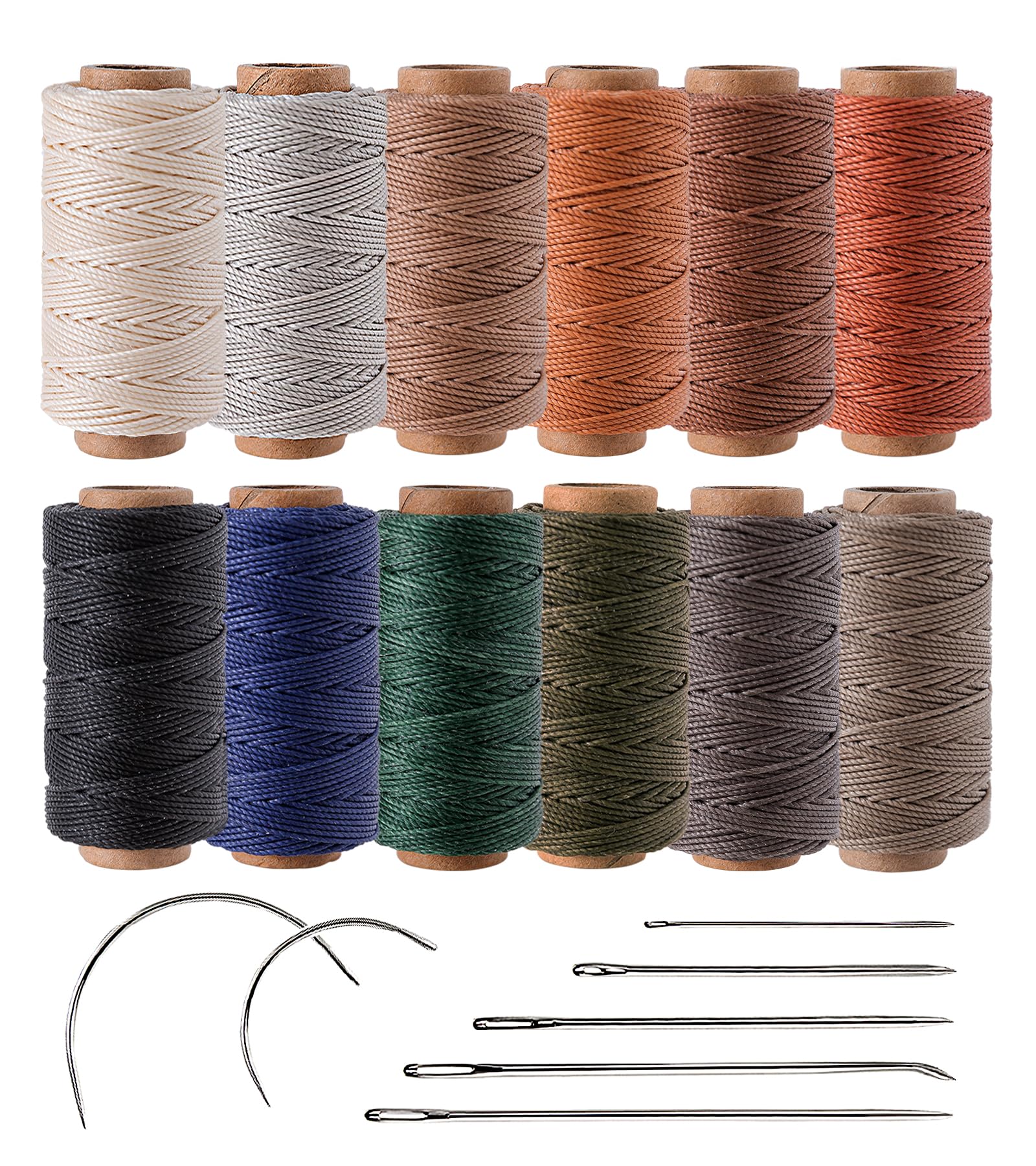 12 Colors Leather Sewing Waxed Thread Kit, 3-Ply Upholstery Thread Wax Polyester Cord with Needles for Leather Working, Bookbinding, DIY Craft, Jewelry Bracelet Making (0.8 mm, 35 Yards/Each)