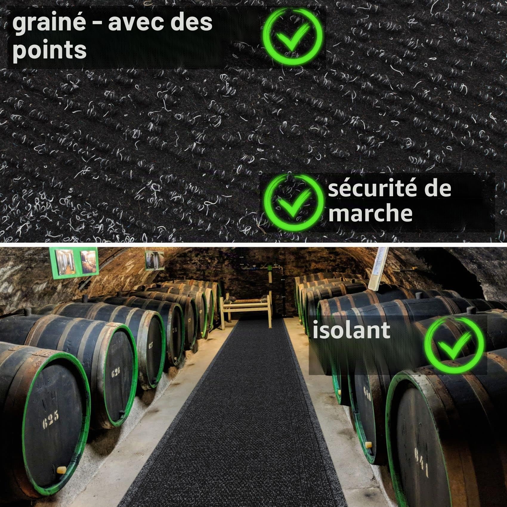 ANRO Tapis de couloir, paillasson, anti-salissures, au mètre, noir, 240 x 80 cm