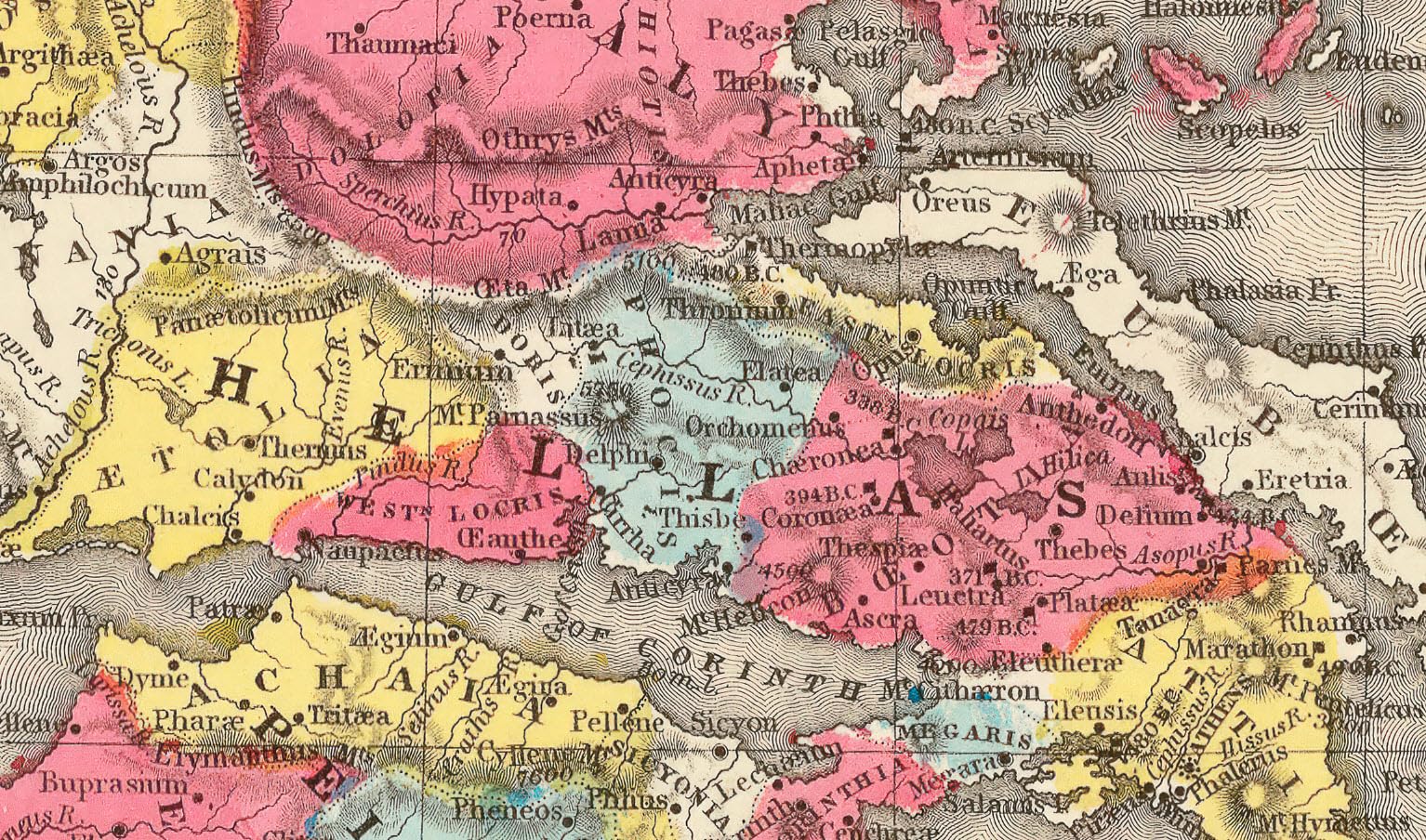 Impresión de mapa histórico de la Grecia antigua de 1875, Atlas clásico de Mitchell, 61 x 45 cm