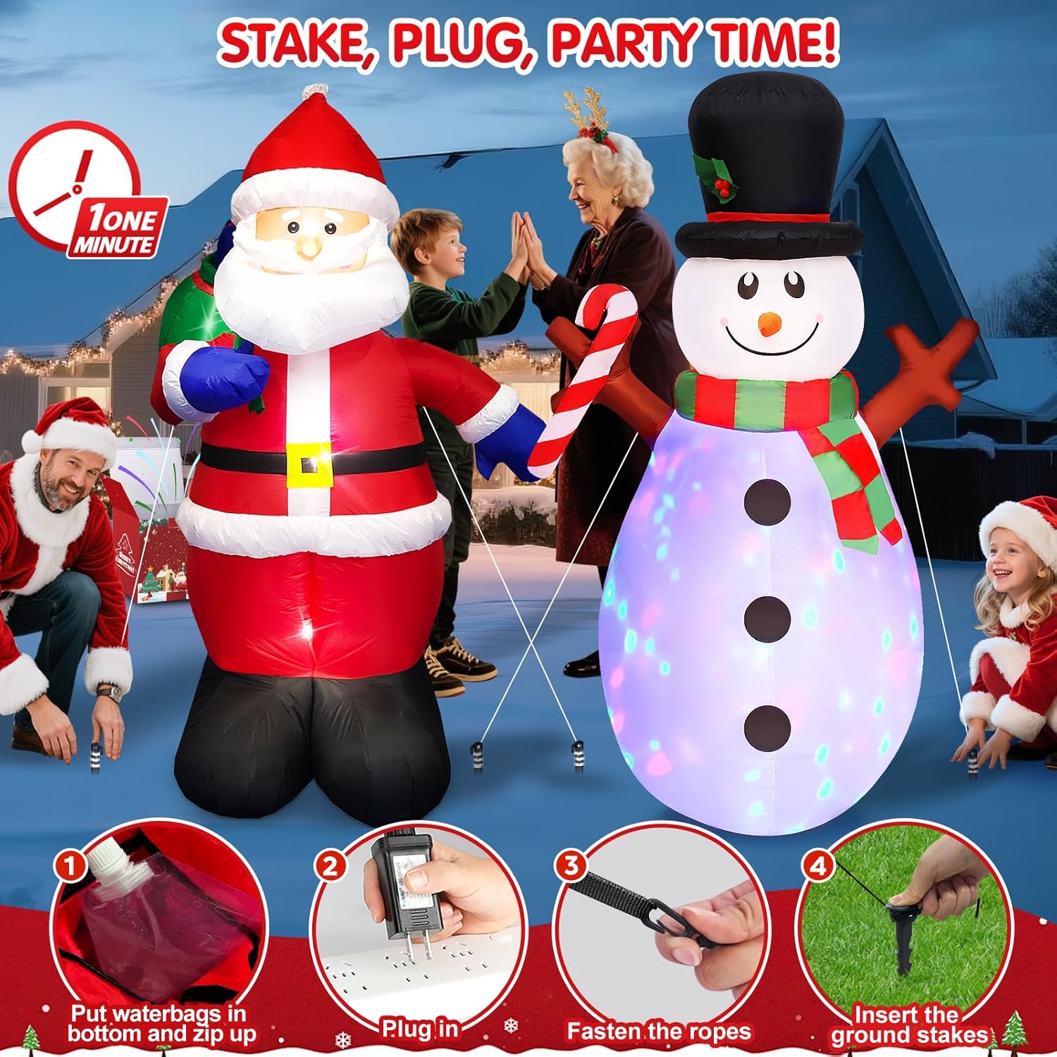 Christmas Inflatables Outdoor Decorations 5 FT Set of 2 Inflatable Santa and Snowman, Built in with Bright LED Light & Rotating LEDs Funny Small Xmas Blow Up Yard Decoration Indoor Lawn Garden