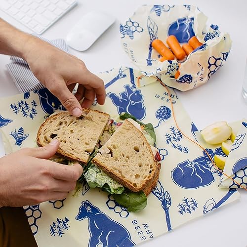 Miniatura 3 de Bee's Wrap Envolturas de cera de abejas para alimentos, paquete de 3 abejas + osos (sándwich de 2M 1) fabricadas en Estados Unidos, reutilizables y