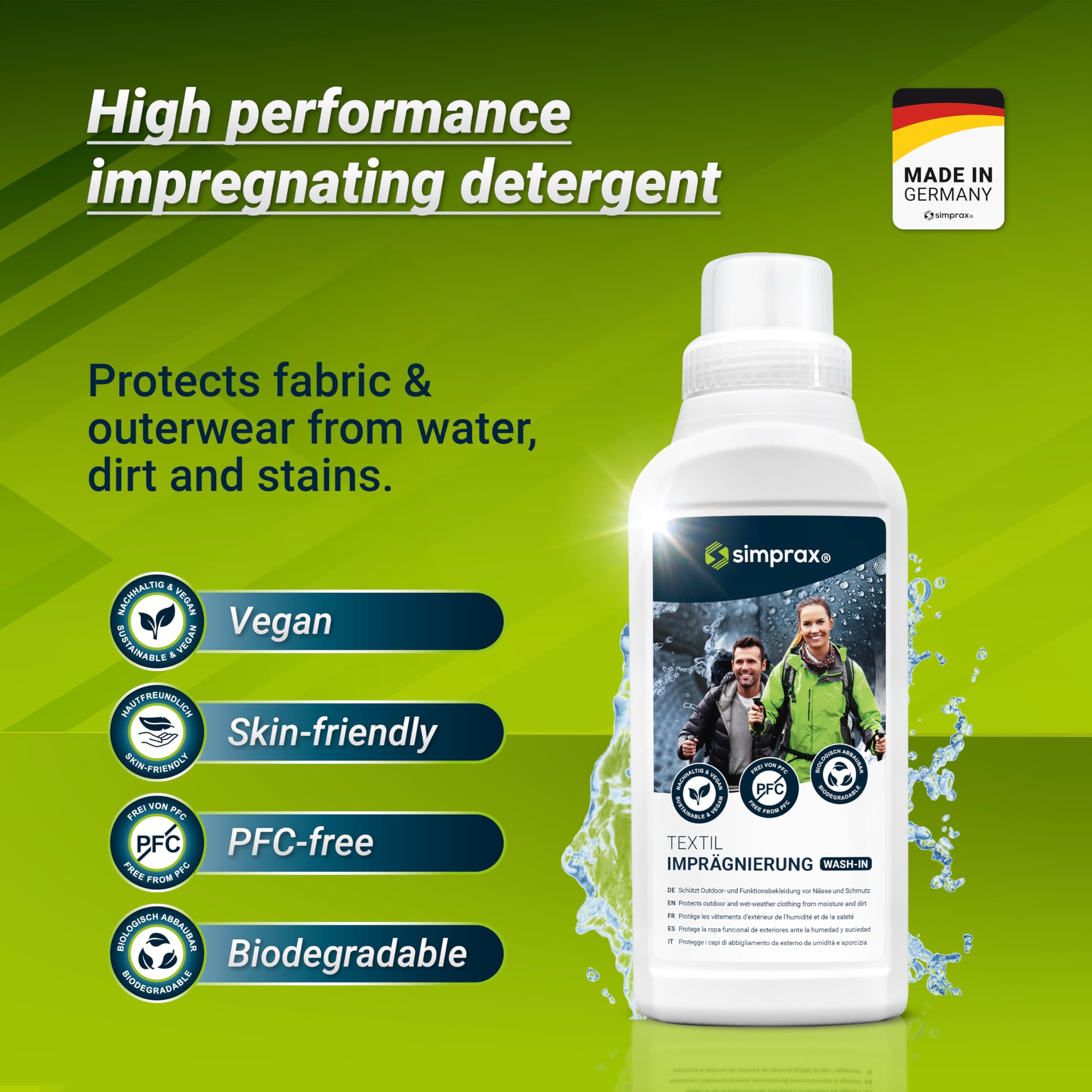 Wash-in Impermeabilizante para Ropa y Tejidos - Impermeabilizante ecológico con aclarado para Gore-Tex Sympatex