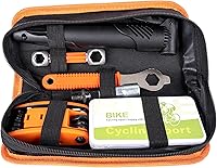 Vista 2 de Kit de reparación de neumáticos de bicicleta con bomba, kit de parche de tubo de bicicleta con múltiples herramientas, palancas de neumáticos
